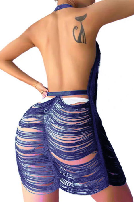 Set lenjerie erotica, rochita senzuala cu franjuri si chiloti tanga TY-8921-4bleumarin [2]