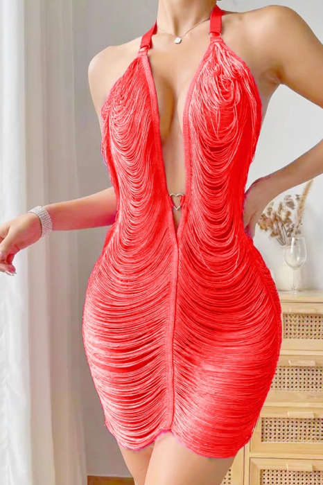 Set lenjerie erotica, rochita senzuala cu franjuri si chiloti tanga TY-8921-4corai [4]