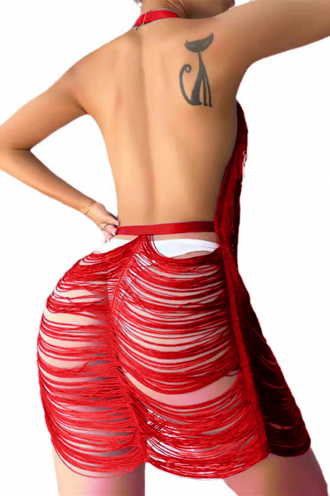 Set lenjerie erotica, rochita senzuala cu franjuri si chiloti tanga TY-8921-4corai [2]