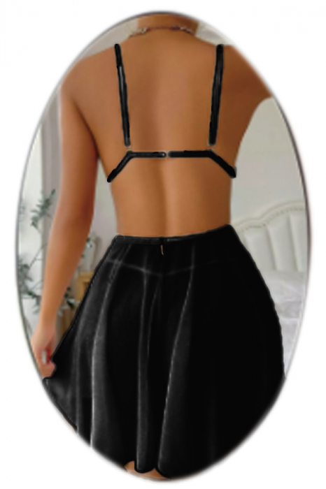 Set lenjerie erotica, rochita sexy cu broderie florala si chiloti tanga TY-S8001negru [2]