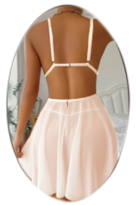 Set lenjerie erotica, rochita sexy cu broderie florala si chiloti tanga TY-S8001roz [2]