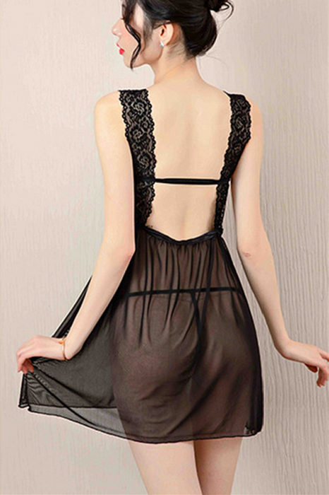Set lenjerie erotica, rochita si chiloti tanga YML1115negru [4]