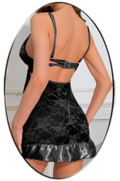 Set lenjerie erotica, rochita cu dantela transparenta si chiloti tanga TY-S781negru [2]