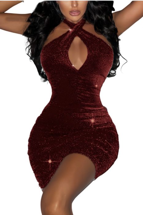 Set lenjerie erotica, rochita cu detalii sclipitoare si chiloti tanga TY-FS26visiniu [1]