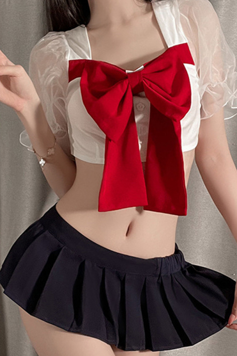 Set lenjerie erotica, top accesorizat cu fundita si fusta scurta GJ2678 [6]