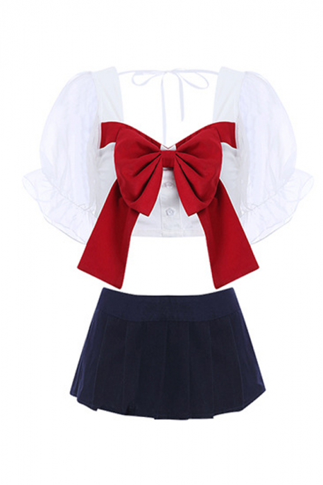 Set lenjerie erotica, top accesorizat cu fundita si fusta scurta GJ2678 [2]