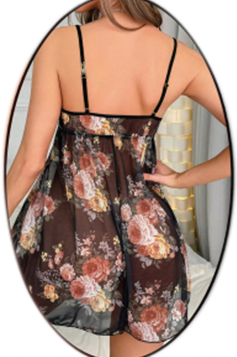 Set lenjerie erotica, camasa de noapte semitransparenta si chiloti tanga TY-023negru [2]