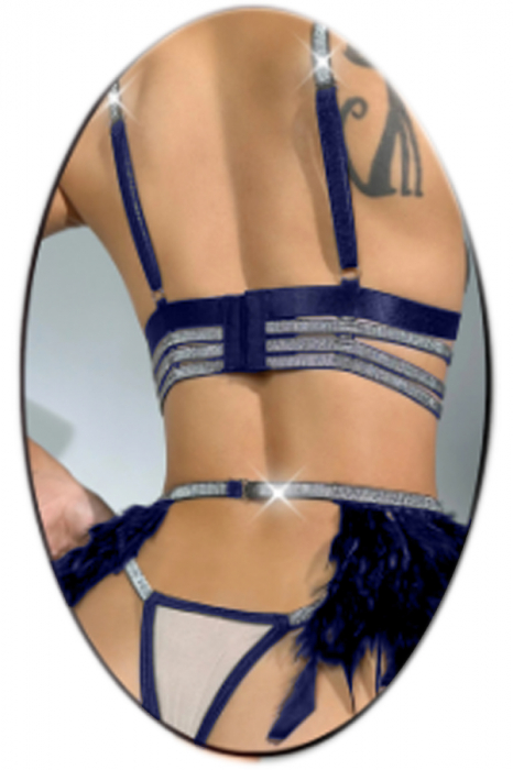 Set lenjerie erotica, sutien, chiloti tanga si portjartiera cu benzi elastice TY-LX185bleumarin [2]