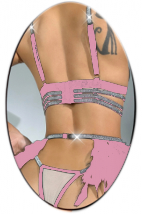Set lenjerie erotica, sutien, chiloti tanga si portjartiera cu benzi elastice TY-LX185mov [2]
