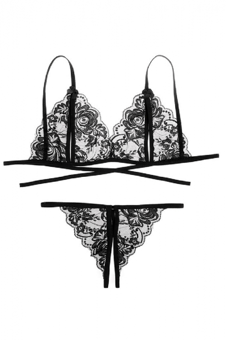 Set lenjerie erotica, sutien si chiloti tanga decupati YML0422negru [2]