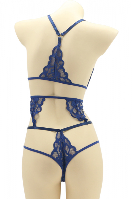Set lenjerie sexy cu dantela, top si chiloti brazilieni MG-4225-2albastru [2]