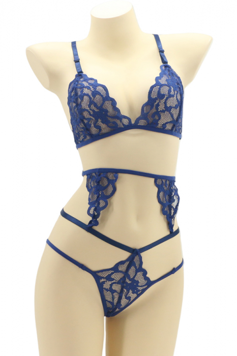 Set lenjerie sexy cu dantela, top si chiloti brazilieni MG-4225-2albastru [1]