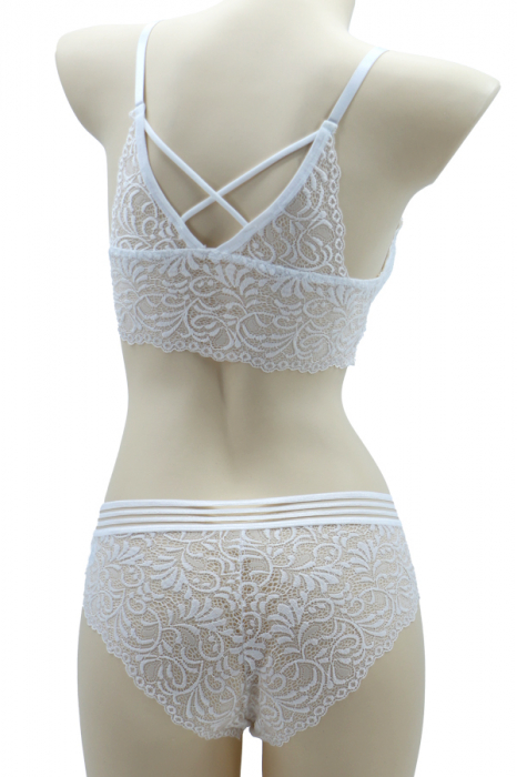 Set 2 piese lenjerie intima cu dantela, top si chiloti clasici SMT8857alb [2]