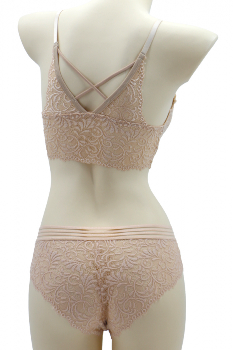 Set 2 piese lenjerie intima cu dantela, top si chiloti clasici SMT8857crem [2]