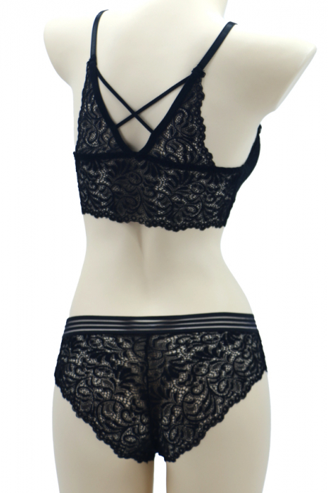 Set 2 piese lenjerie intima cu dantela, top si chiloti clasici SMT8857negru [2]