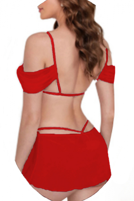 Set lenjerie erotica transparenta, rochita decupata si chiloti tanga TY-S658rosu [2]