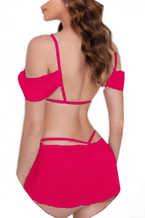 Set lenjerie erotica transparenta, rochita decupata si chiloti tanga TY-S658fucsia [2]