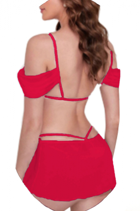 Set lenjerie erotica transparenta, rochita decupata si chiloti tanga TY-S658roz [2]