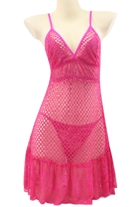 Set lenjerie senzuala, camasa de noapte rafinata si chiloti tanga TY-DJ21fucsia [2]