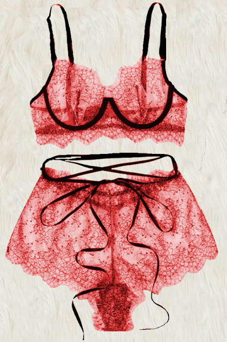 Set lenjerie senzuala cu dantela, sutien si chiloti sexy TY-LX11rosu [3]