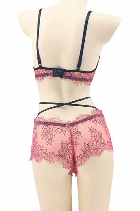 Set lenjerie senzuala cu dantela, sutien si chiloti sexy TY-LX11roz [2]