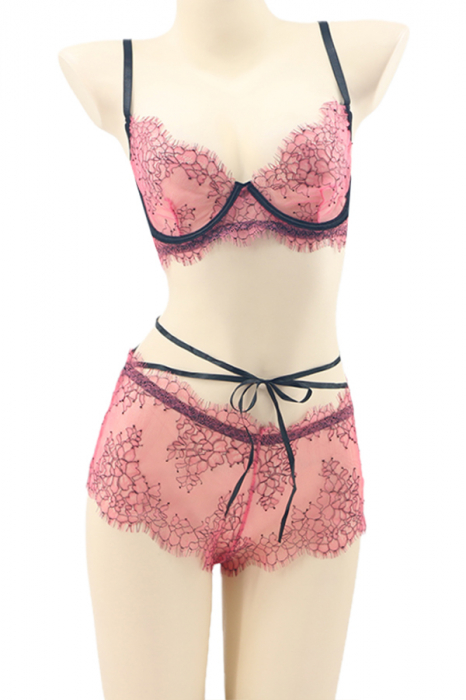 Set lenjerie senzuala cu dantela, sutien si chiloti sexy TY-LX11roz [1]