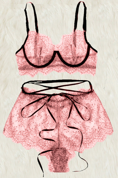 Set lenjerie senzuala cu dantela, sutien si chiloti sexy TY-LX11roz [3]
