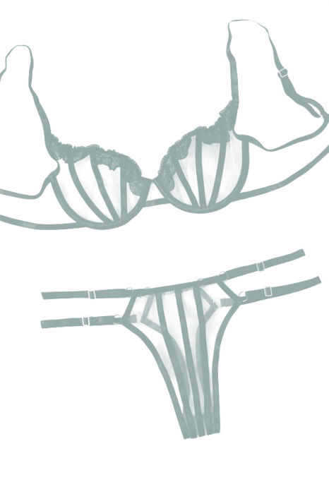Set lenjerie senzuala, sutien cu insertii dantela si chiloti tanga TY-LX77verde [4]