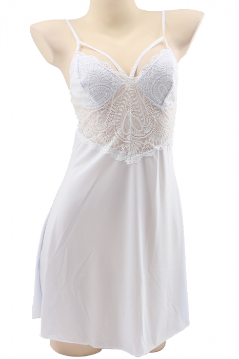 Set lenjerie sexy, camasa de noapte cu dantela brodata si chiloti tanga TY-S645alb [2]