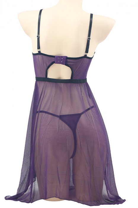 Set lenjerie sexy, camasa de noapte si chiloti tanga TY-PLUS112mov inchis [3]