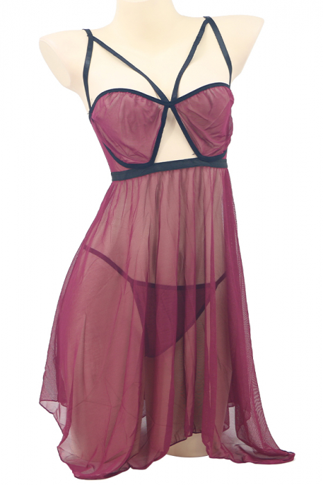 Set lenjerie sexy, camasa de noapte si chiloti tanga TY-PLUS112mov deschis [2]