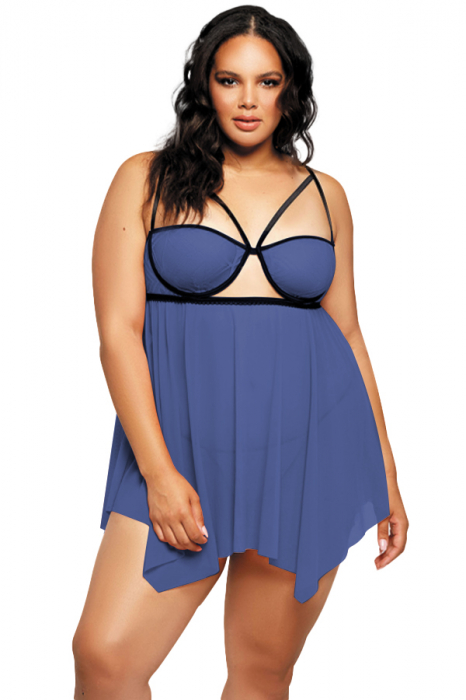 Set lenjerie sexy, camasa de noapte si chiloti tanga TY-PLUS112bleumarin [1]