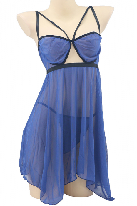 Set lenjerie sexy, camasa de noapte si chiloti tanga TY-PLUS112bleumarin [2]