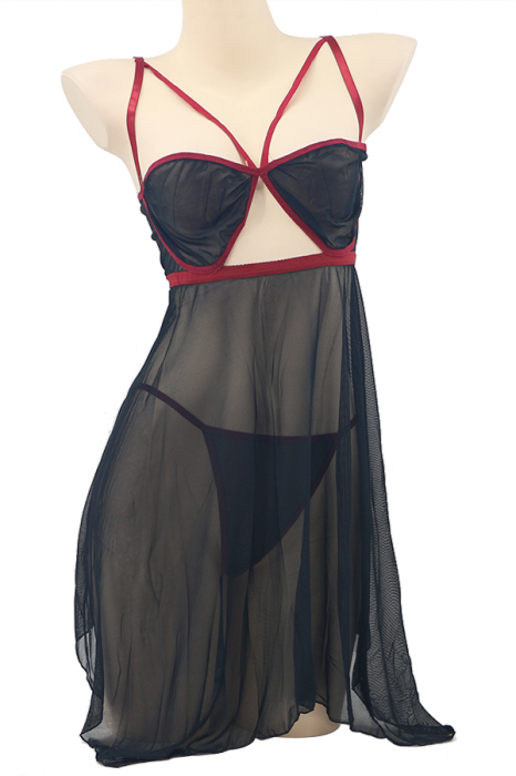 Set lenjerie sexy, camasa de noapte si chiloti tanga TY-PLUS112negru [2]