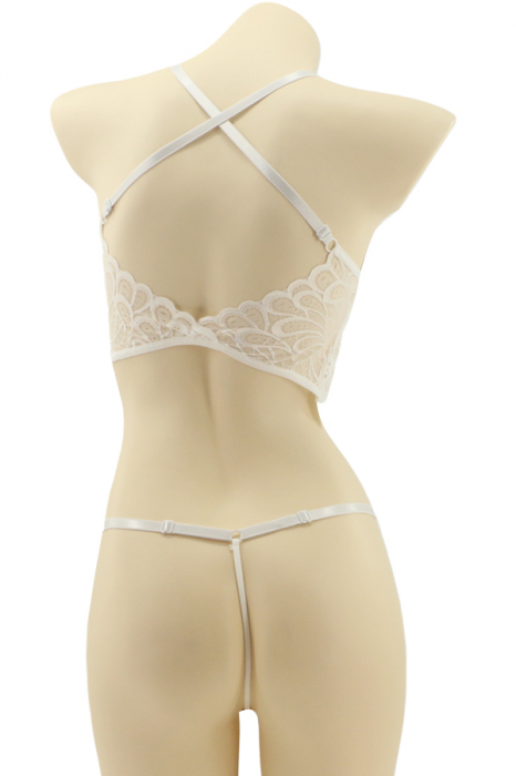 Set lenjerie sexy cu broderie, top si chiloti tanga MG-37619alb [2]