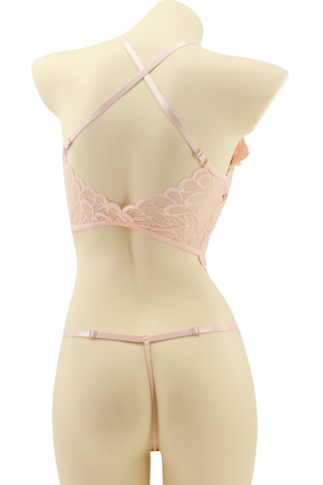 Set lenjerie sexy cu broderie, top si chiloti tanga MG-37619roz deschis [2]