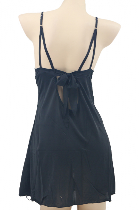 Set sexy cu dantela si aspect satin, camasa de noapte si chiloti tanga TY-PLUS79negru [3]