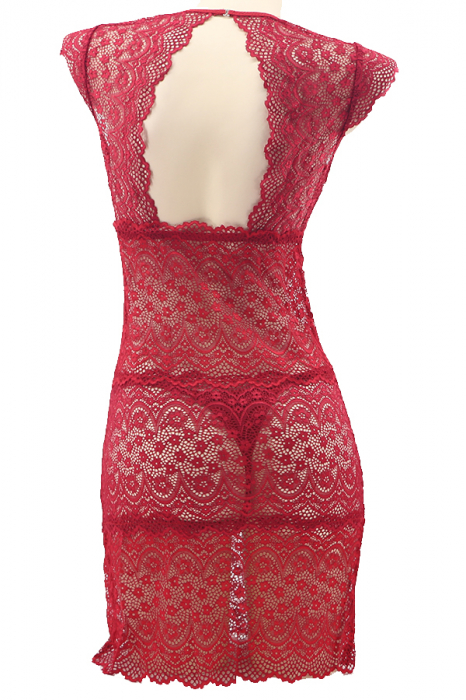 Set lenjerie sexy cu dantela, camasa de noapte si chiloti tanga TY-S471visiniu [3]