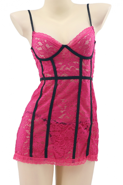 Set lenjerie sexy cu dantela, rochita si chiloti tanga TY-S262fucsia [2]