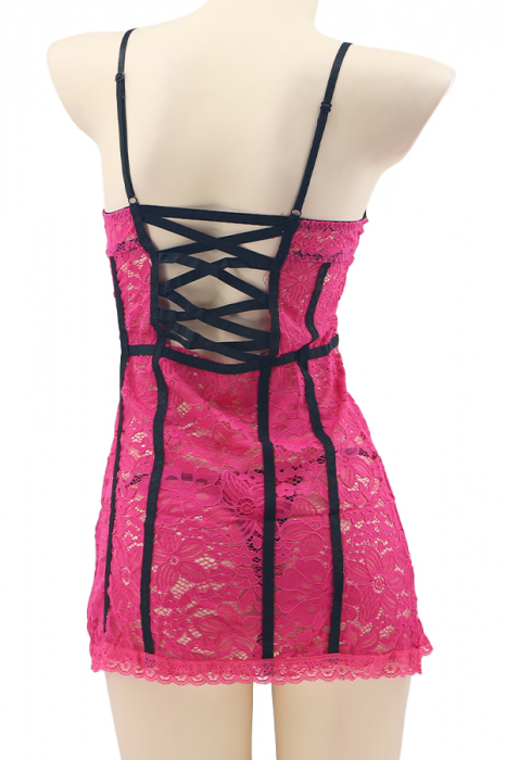 Set lenjerie sexy cu dantela, rochita si chiloti tanga TY-S262fucsia [3]
