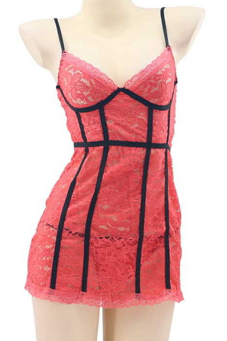 Set lenjerie sexy cu dantela, rochita si chiloti tanga TY-S262roz [2]