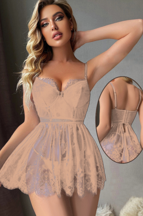 Set lenjerie sexy cu dantela, rochita si chiloti tanga TY-S725roz deschis [3]