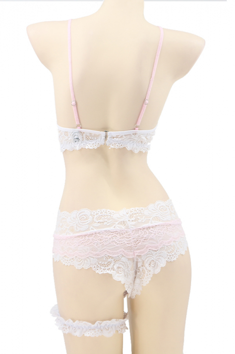 Set lenjerie sexy cu dantela, sutien, chiloti brazilieni si accesoriu TY-LX133roz [3]