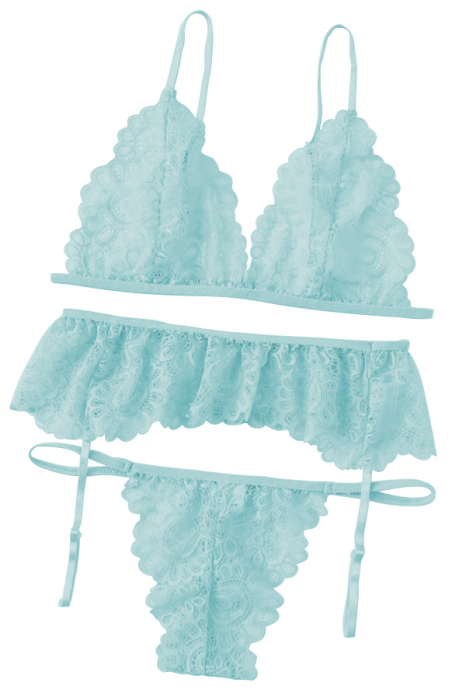 Set lenjerie sexy cu dantela, sutien, portjartier si chiloti tanga TY-LX61verde [4]