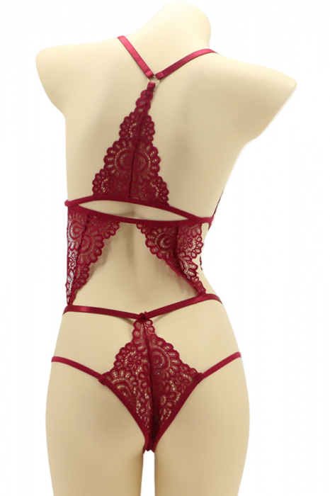 Set lenjerie sexy cu dantela, top si chiloti brazilieni MG-4225-1visiniu [2]