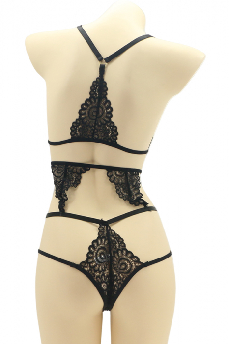 Set lenjerie sexy cu dantela, top si chiloti brazilieni MG-4225-1negru [2]