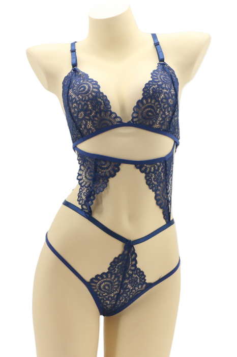 Set lenjerie sexy cu dantela, top si chiloti brazilieni MG-4225-1bleumarin [1]