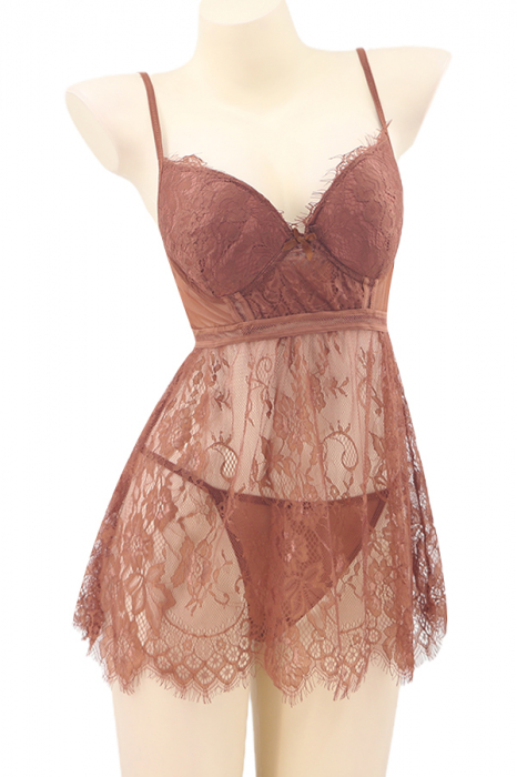 Set lenjerie sexy cu dantela, rochita si chiloti tanga TY-S725maro [2]