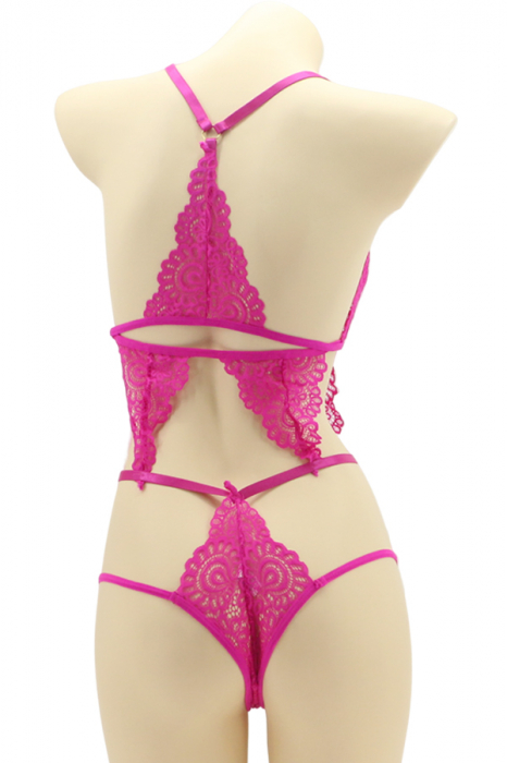 Set lenjerie sexy cu dantela, top si chiloti brazilieni MG-4225-1fucsia [2]