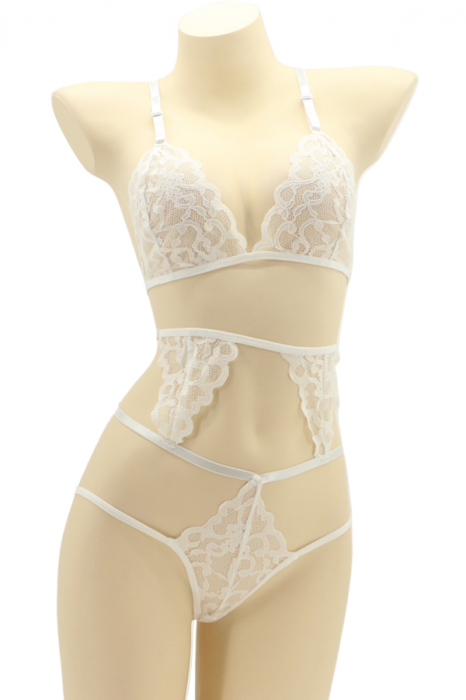 Set lenjerie sexy cu dantela, top si chiloti brazilieni MG-4225-2alb [1]